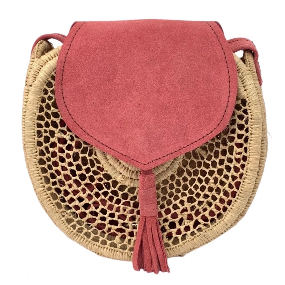 Mina Circle Woven Bag - Fushia Rose
